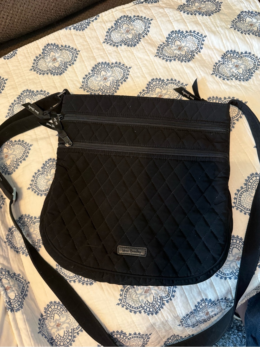 Vera Bradley Black Quilted Crossbody Bag with Dual Zips